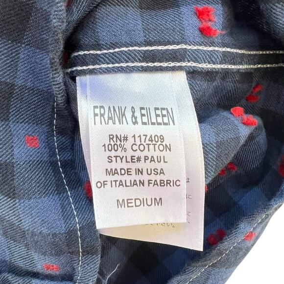 Frank & Eileen Paul Men’s Button Down Shirt M Italian Cotton Navy Plaid Ret $228 - Picture 7 of 10